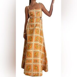 Women’s Sexy Spaghetti Strap Lace Up Printed Dress-SIZE S